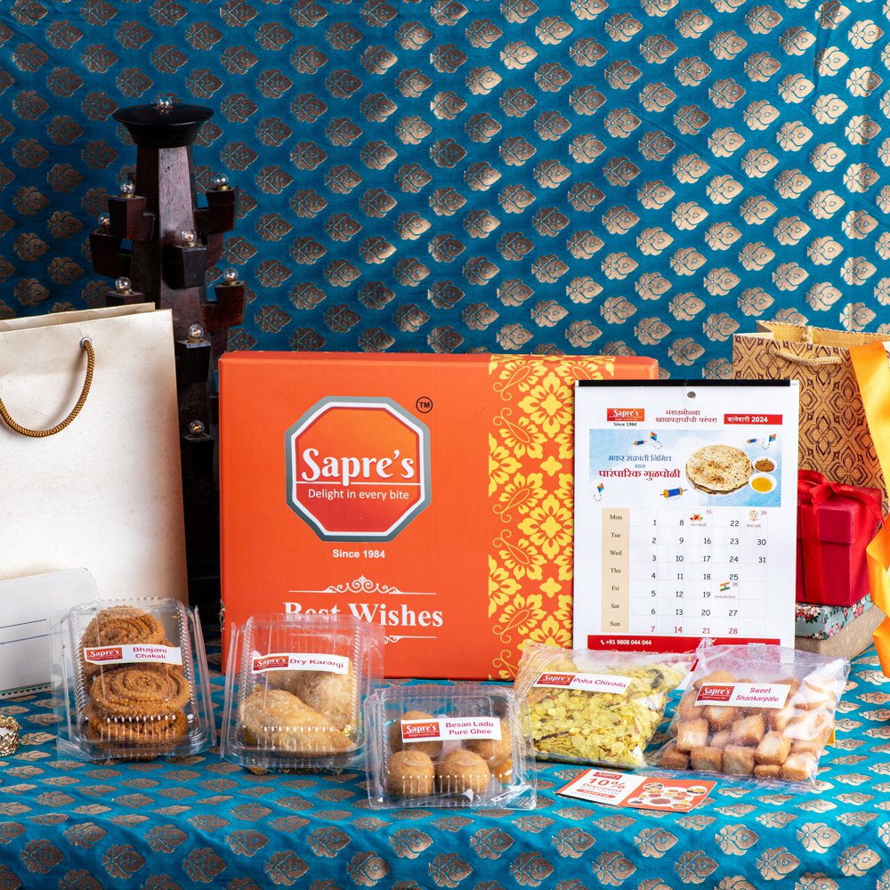 Diwali Faral Gift Box (1 kg) with 540g of Faral & new Year Calendar